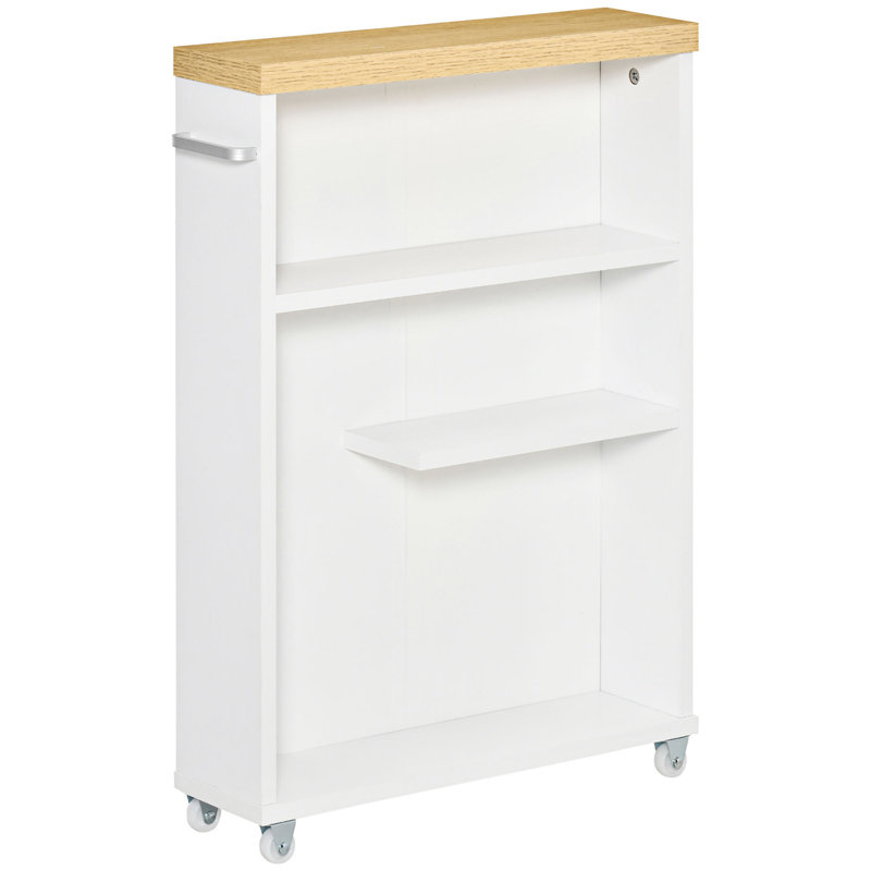 Meuble de rangement mince avec rangement à roulettes, blanc