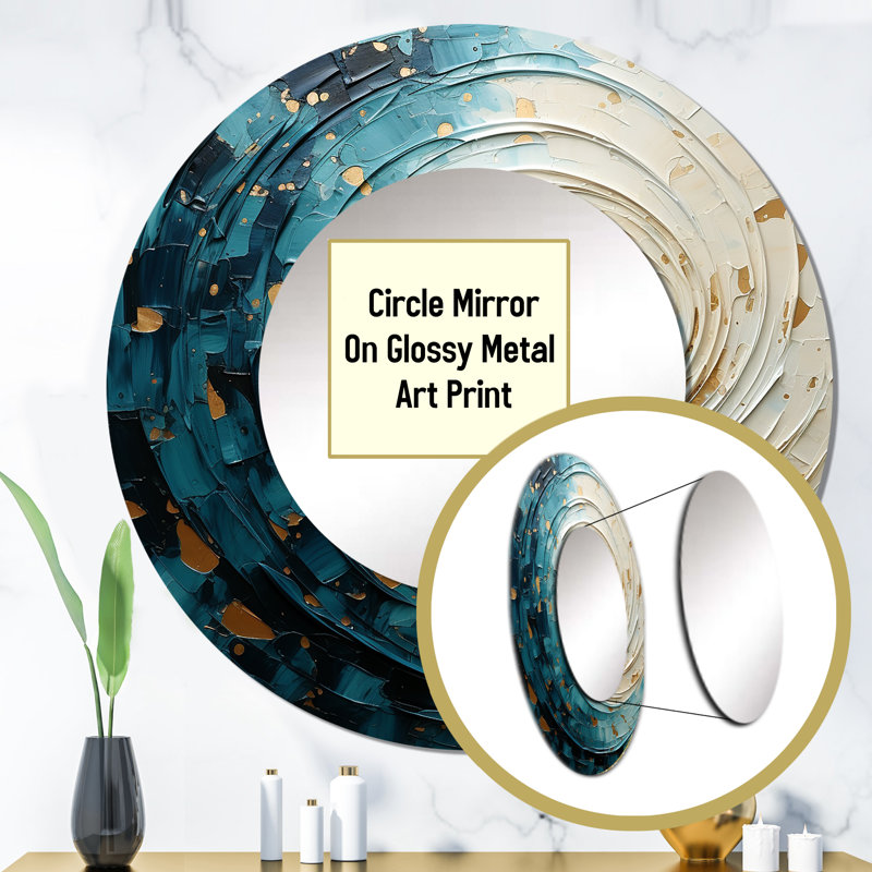 Spirals Celestial II - Abstract Spirals Unique Mirror, Modern Large Wall Mirror, Printed Metal Art, 36" x 36", Round