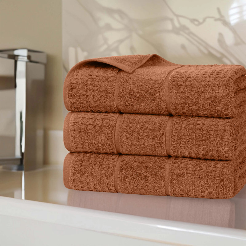 Hochman 100% Zero Twist Cotton Waffle Honeycomb Plush Absorbent Bath Towel, Rust