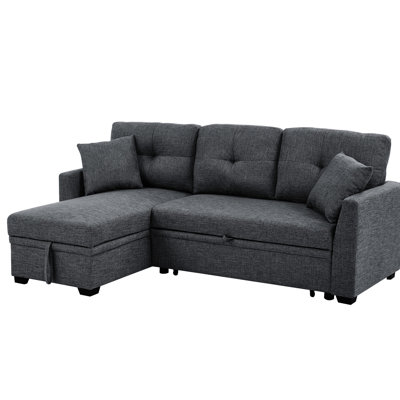Modular Sleeper Sectional Pull - Out Bed, Gray, Upholstery, L Shaped With Seat Cushions, Convertible For Guests' Stay, Storage Under Seat, Ideal Compact Homes, 54 In Depth, 85 Width, 35 Height, 185.4