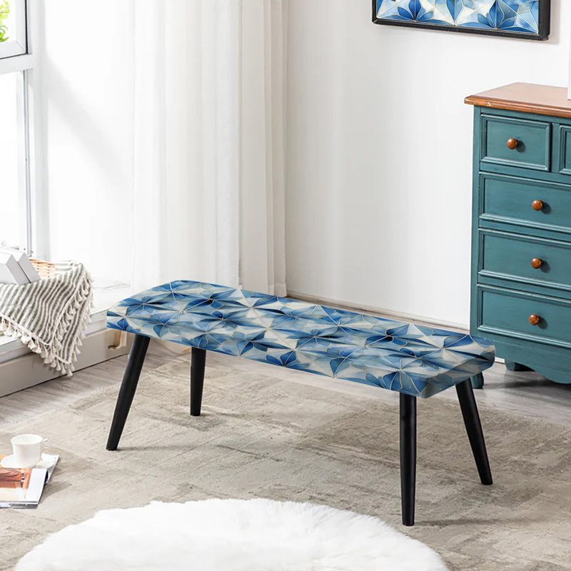 Banc rembourré damas géométrique rétro bleu et blanc IV