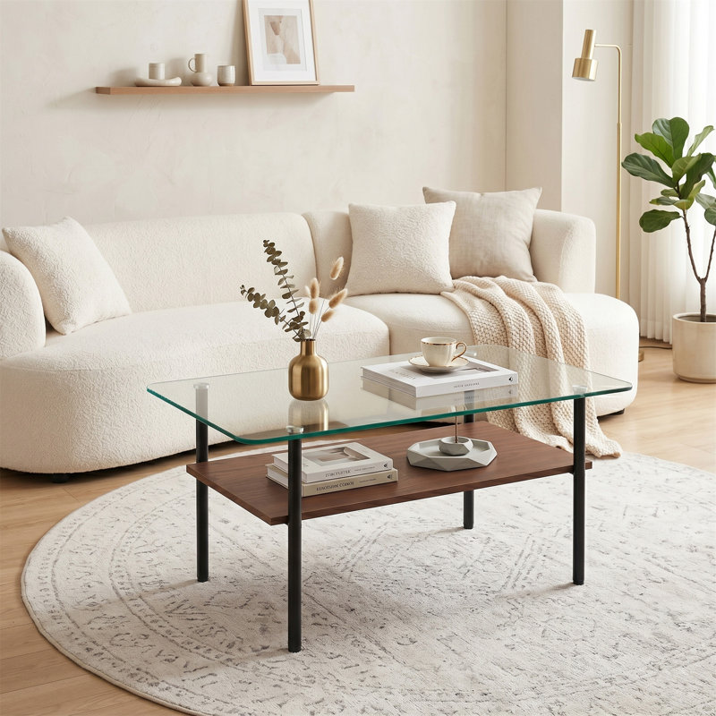 Table basse moderne en verre pour le salon, Transparent / noir