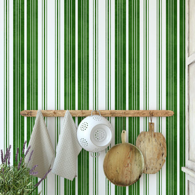 Green and White Striped Wallpaper