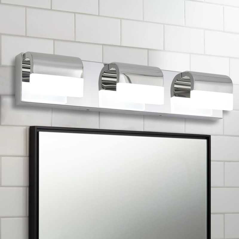 Modern LED Vanity Light, Dimmable And Reversible, 4.3" H x 21.7" W x 3.5" D, 3 Lights, Chrome