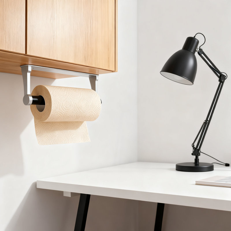 Porte-essuie-tout sous armoire avec options de fixation adhésive et perceuse, fabrication en aluminium pour une installation horizontale ou verticale dans la cuisine ou la salle de bain
