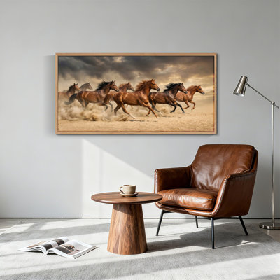 Tableau encadré sur toile représentant des chevaux au galop, 147 x 71 cm (58 x 28 pouces).
