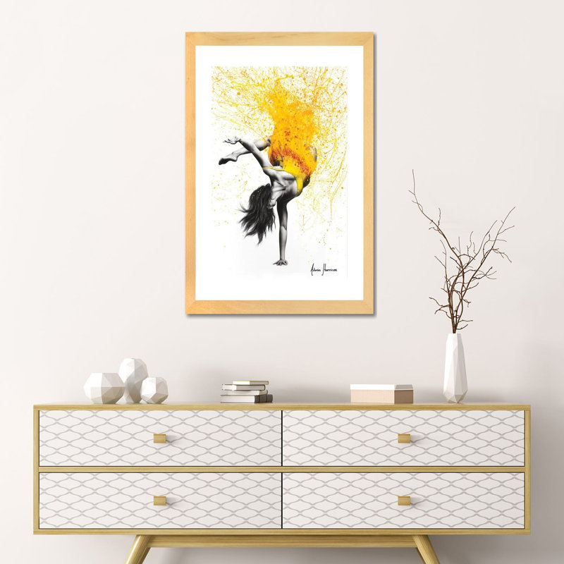 Break in Dance par Ashvin Harrison - impression d'art graphique, Blanc, Toile avec cadre en bois beige