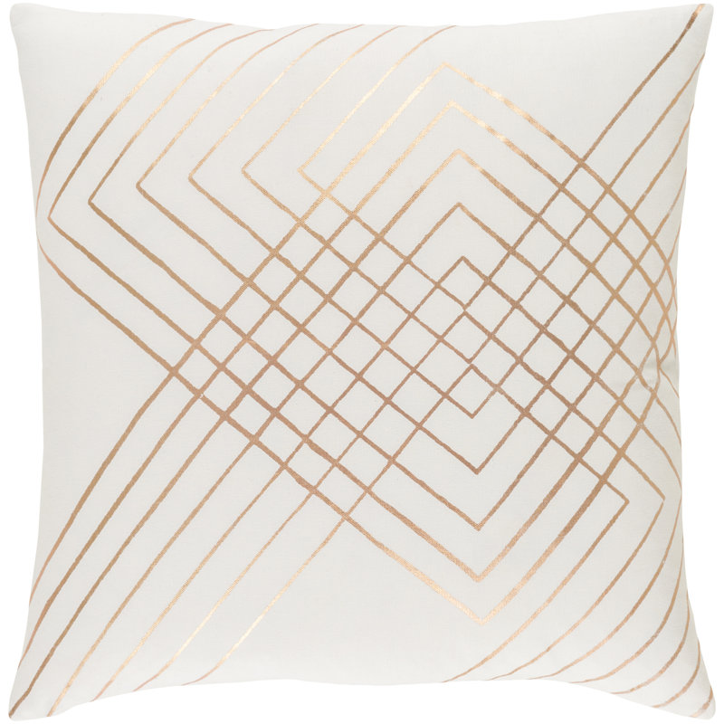 Housse de coussin en coton Crescent, Crème / métallisé - cuivré, H 22 po x l 22 po