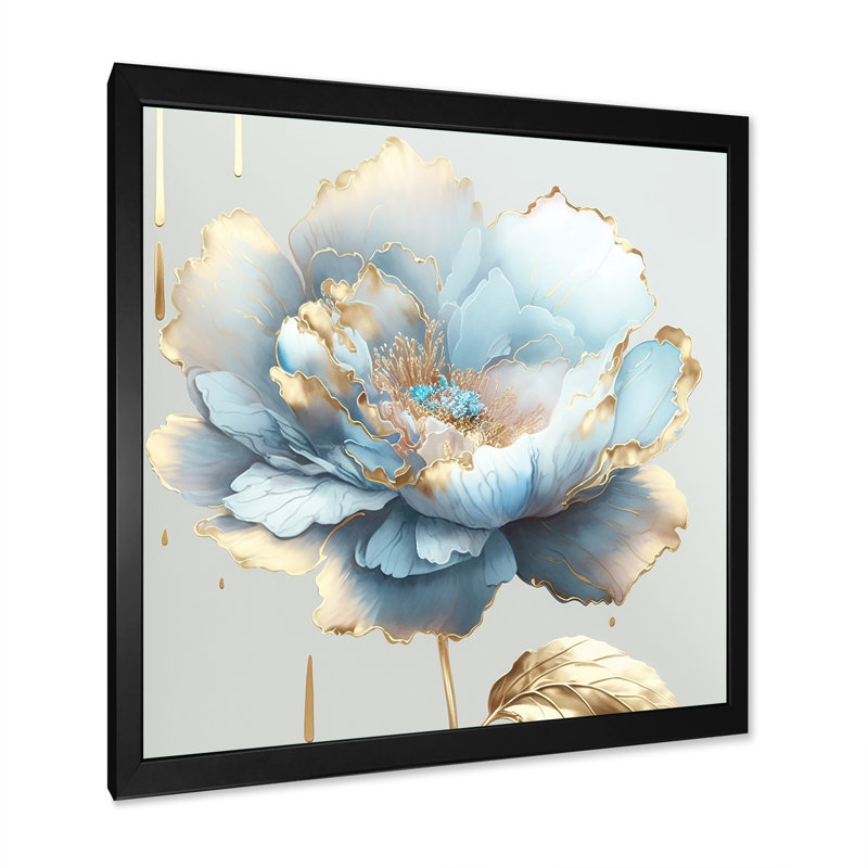 «Chic Blue Blooming Flower II», peinture sur toile, H 36 po x l 36 po x P 1,5 po, Toile avec cadre photo noir