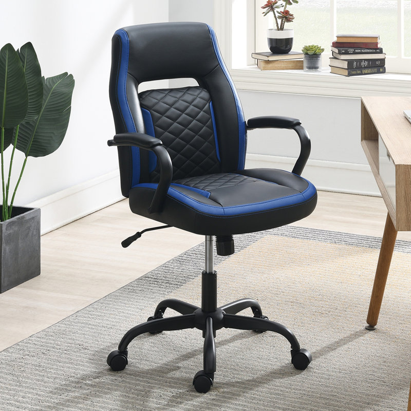 Chaise de bureau en similicuir 1pc, Noir / Bleu