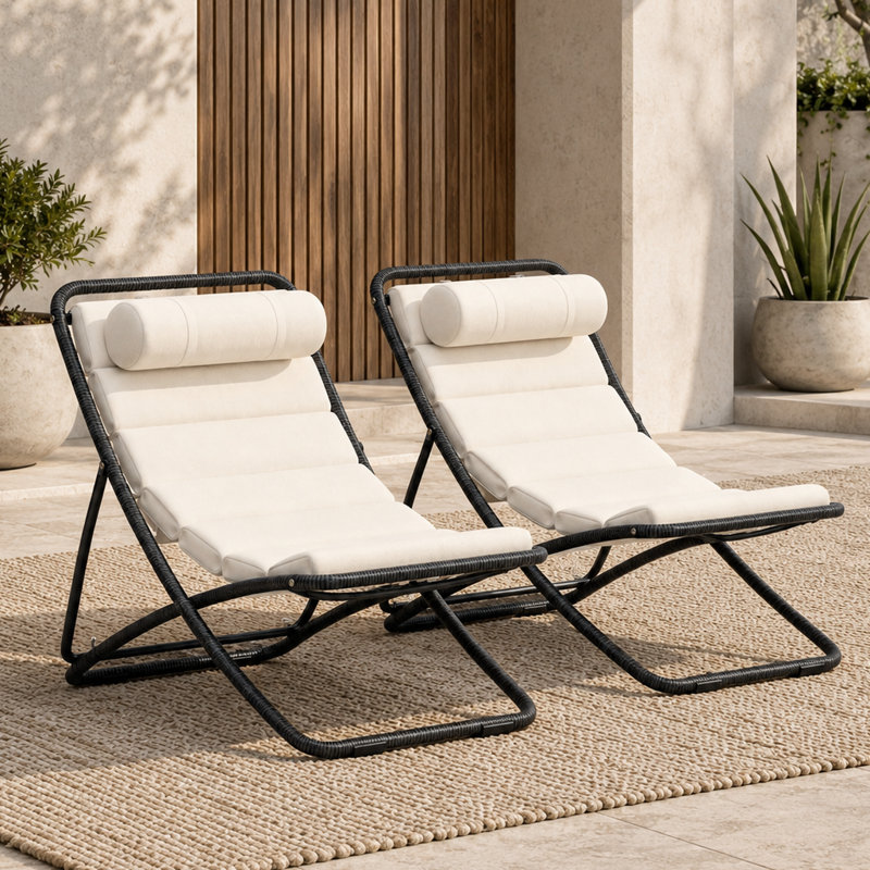 Ensemble de 2 chaises longues en rotin pour l'extérieur Modern Coastal, Noir