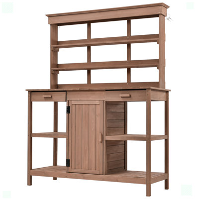 66" Large Outdoor Farmhouse Wooden Potting Bench Table by Red Barrel Studio