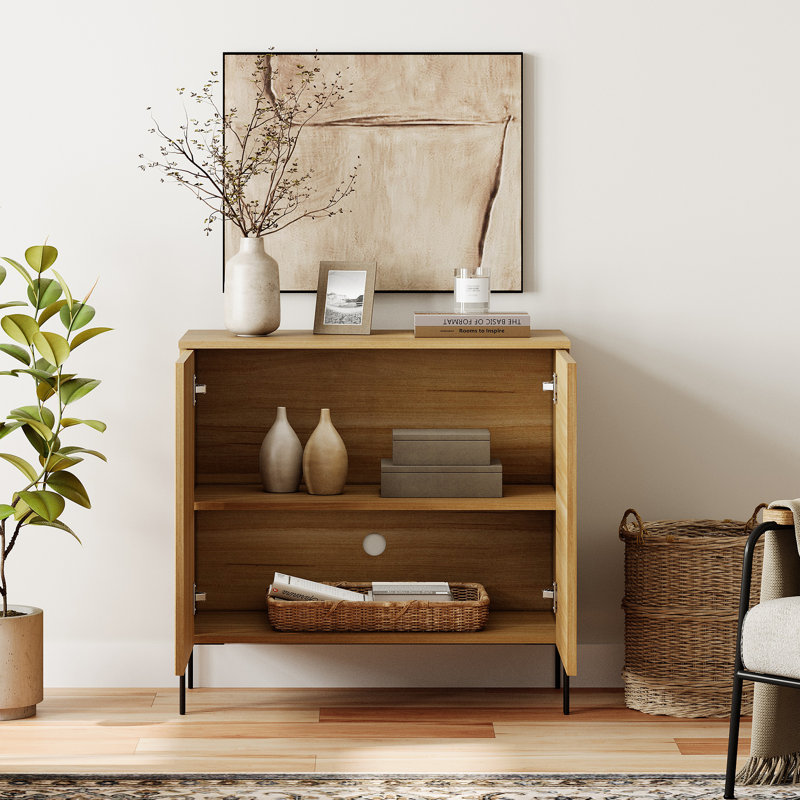 31.5" Modern Wood Reeded Dresser With Doors, Minimalist Dresser Organizer Storage Cabinet For Bedroom,Living Room, Entryway
