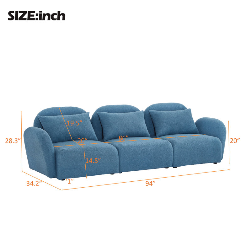 Méridienne confortable en peluche pour salon, H 28,3 po x l 94 po x P 34,2 po, 3, Ourson bleu