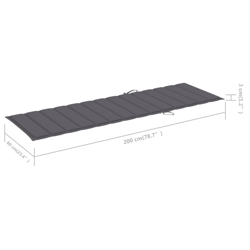 Coussin de siège / dossier d'extérieur, Gris foncé, L 23,6 po x P 78,7 po x H 1,2 po