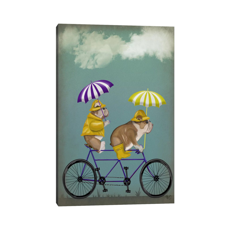 English Bulldog Tandem by Fab Funky - Wrapped Canvas Gallery-Wrapped Canvas Giclée, 66.04 cm H x 45.72 cm W x 1.91 cm D
