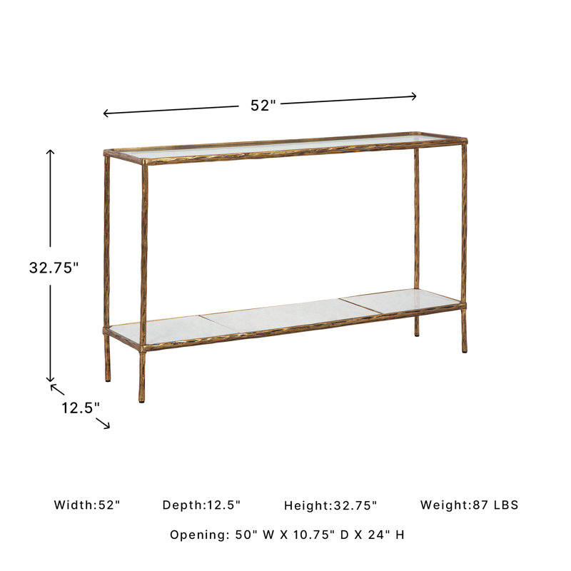 Hanriette 52'' Glass Top Console Table, Antiqued Brass