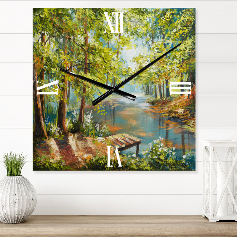Horloge murale forêt d'automne avec rivière sinueuse, Grand