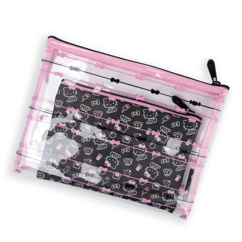 Hello Kitty Slim 2 Pcs Nested Cute Makeup Pouch Set, Water Resistant Zippered Travel Cosmetic