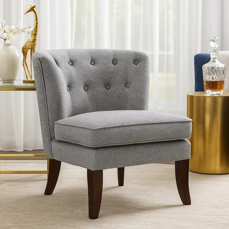 Chaise d'appoint Rose, capitonnage à oreilles, polyester gris foncé, brun, Gris