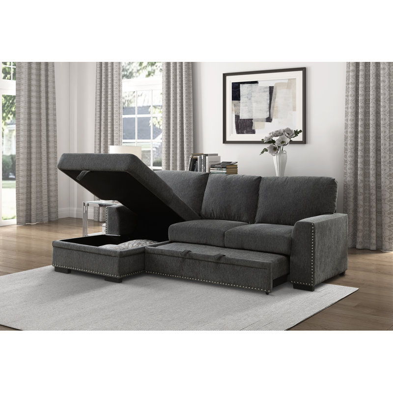 Canapé modulaire avec méridienne droite Mahir, Accoudoir à gauche (vu de face), Chenille gris anthracite Mahir