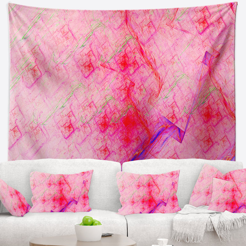 Tapisserie abstraite électrique fractale rose, H 78 po x l 92 po