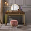 Bureau de coiffeuse en noyer et en or avec miroir et rangement pour bijoux | Idée de cadeau