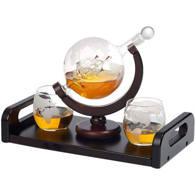Ensemble de 3 pièces décanteur de globe gravés Alonso