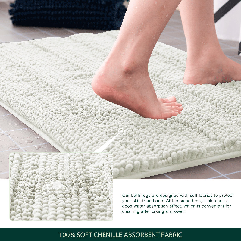 Chenault Soft Chenille Bathroom Rug, 16" W x 24" L, Ivory White