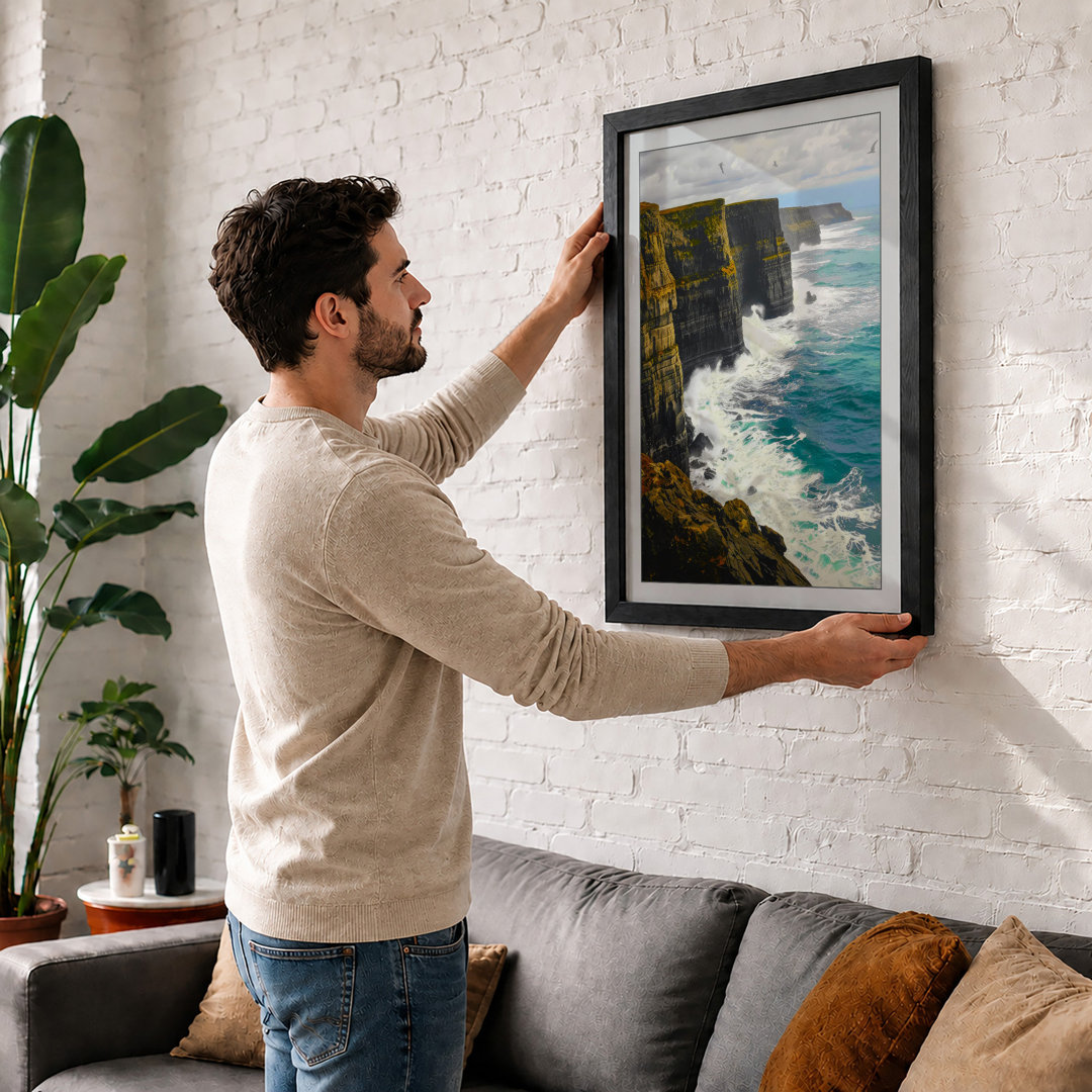 Cliffs and Crashing Waves Coastal - Framed Print