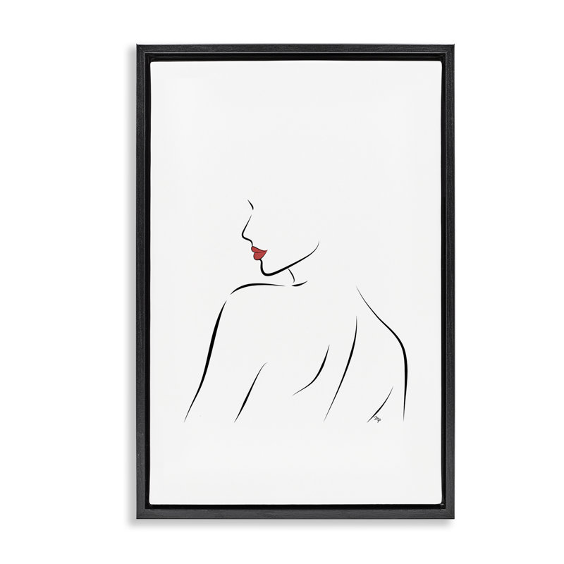«Minimalist Woman Outline Floater», art mural par Martina Pavlova, Cadre flottant noir de jais, H 25 po x l 17 po