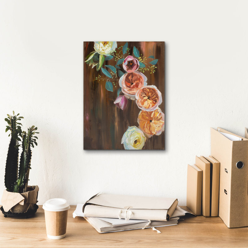 "Pivoines sur bois" par Jenny Westenhofer, H 16 po x l 12 po x P 0,75 po
