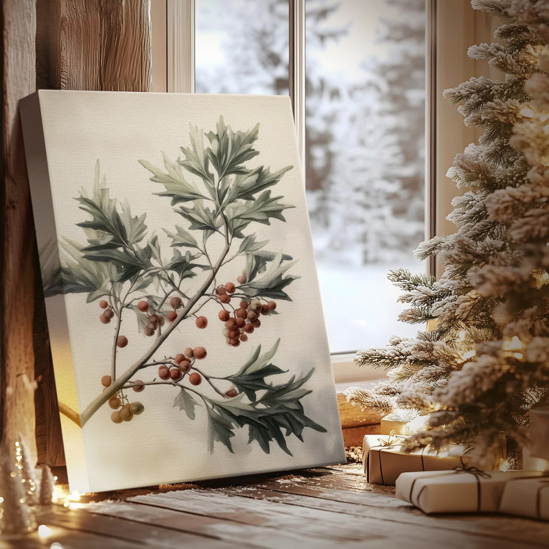 Tinsel - Chuchotement doré de gui - Toile tendue avec châssis de qualité supérieure, H 18 po x l 12 po