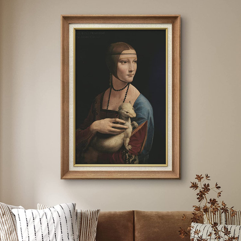 «Lady with an Ermine» par Leonardo Da Vinci - peinture sur toile encadrée, Naturel