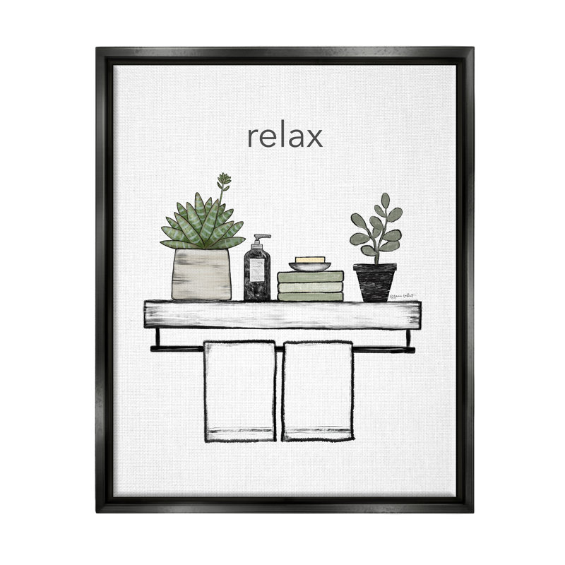 " Relax Bathroom Potted Botanicals " by Annie LaPoint, Jet Black Floater Frame, 21" H x 17" W x 1.7" D
