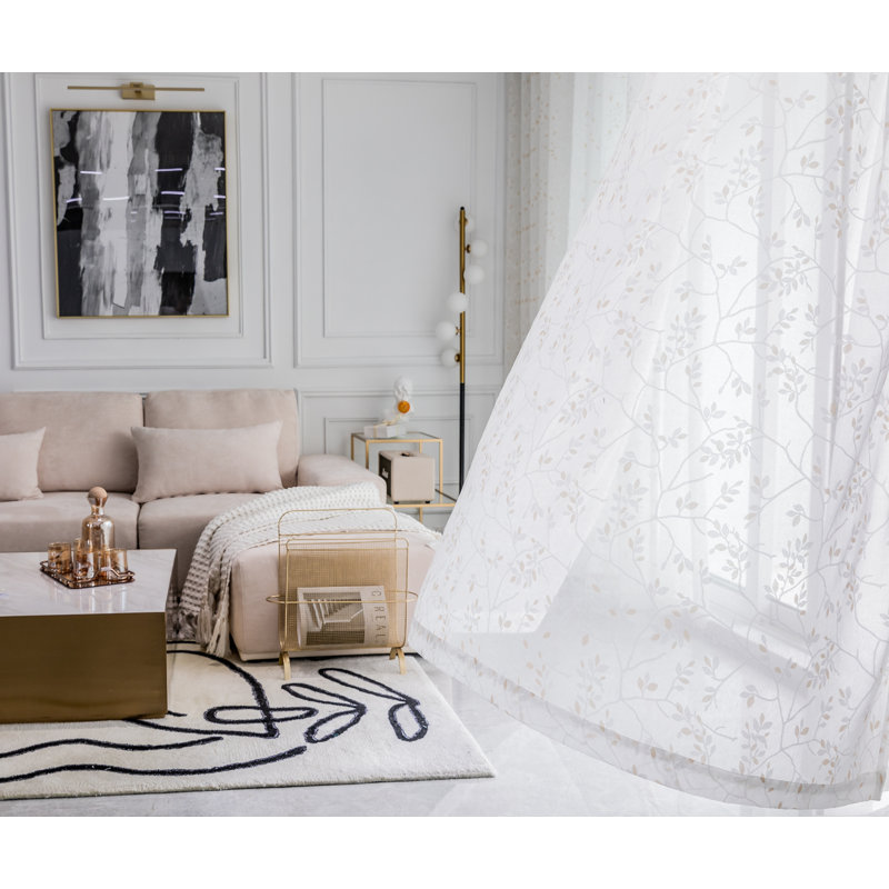 Panneau de rideau simple diaphane avec œillets Gingham, l 80 po x L 84 po, Beige