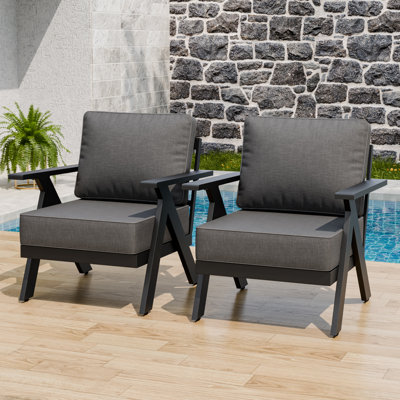 2 Piece Outdoor Patio Aluminum Club Chair with Cushions