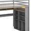 Structure de lit mezzanine avec bureau d'étude intégré et lumières DEL, lit mezzanine en bois avec garde-robe, tablettes de rangement-1730835606