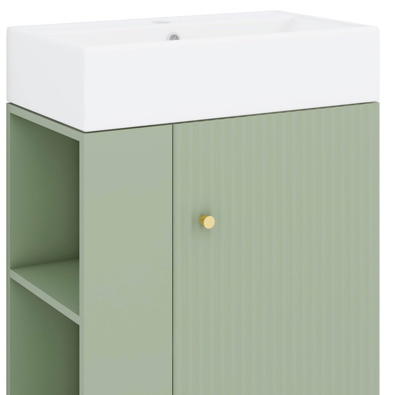 Petit meuble-lavabo 21,6 po avec lavabo, portes et tablettes de rangement, Vert