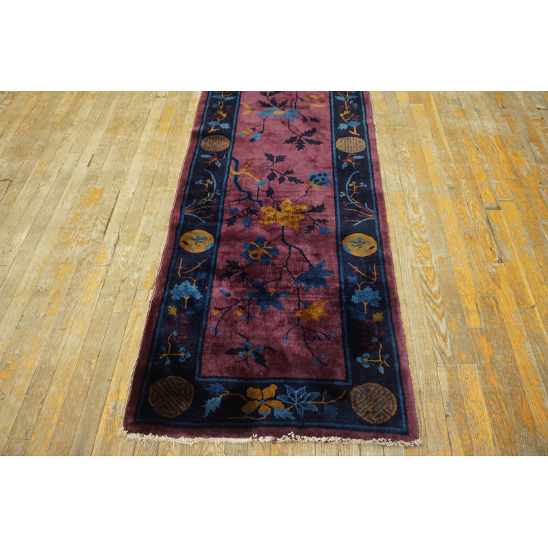 Antique Chinese - Art Deco Hallway Runner Wool Manchester Purple Rug