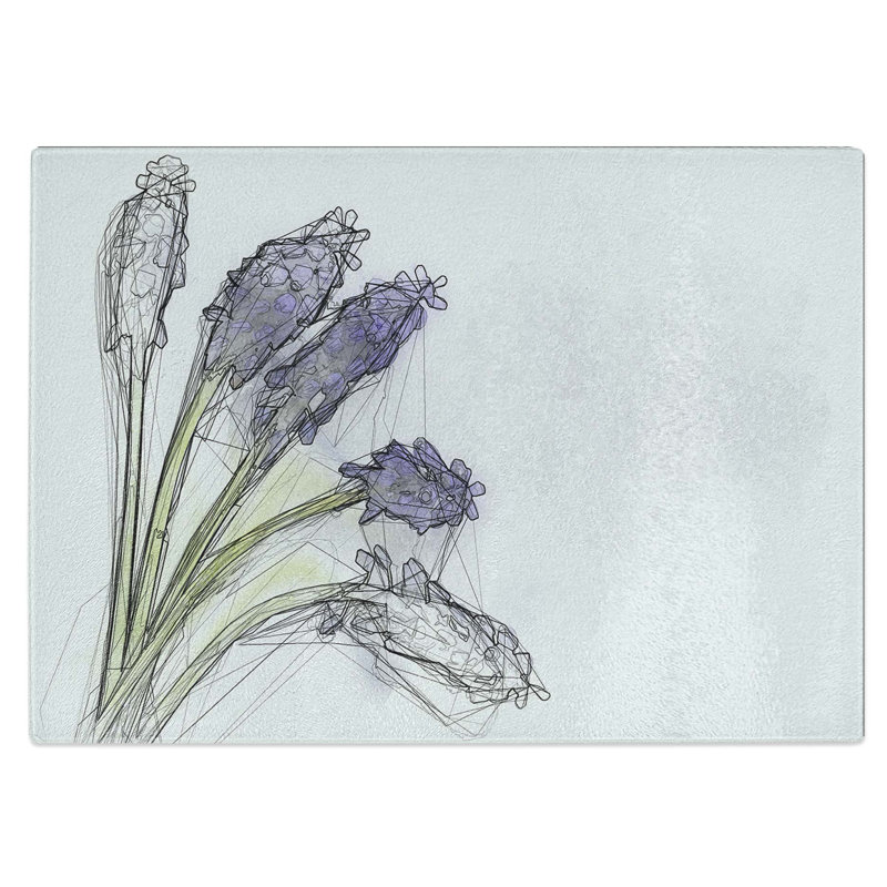 Glass Grape Hyacinth Flower in Abstract Chopping Board, 39 cm W x 28.5 cm L