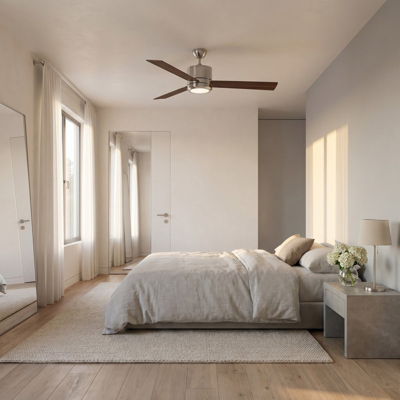 Tulsi Ceiling Fan with LED Lights, Brushed Steel/Light Gray Weathered Oak Blades, 56