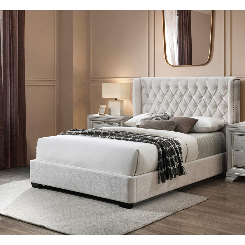 Lit tapissier Contemporary, Gris clair, Grand