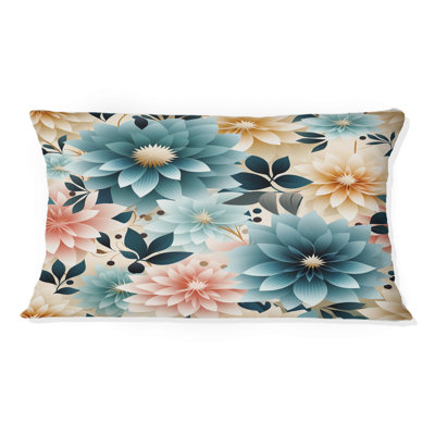 Blue And Pink Serene Conformation Floral Elegance - Floral Printed Pillow