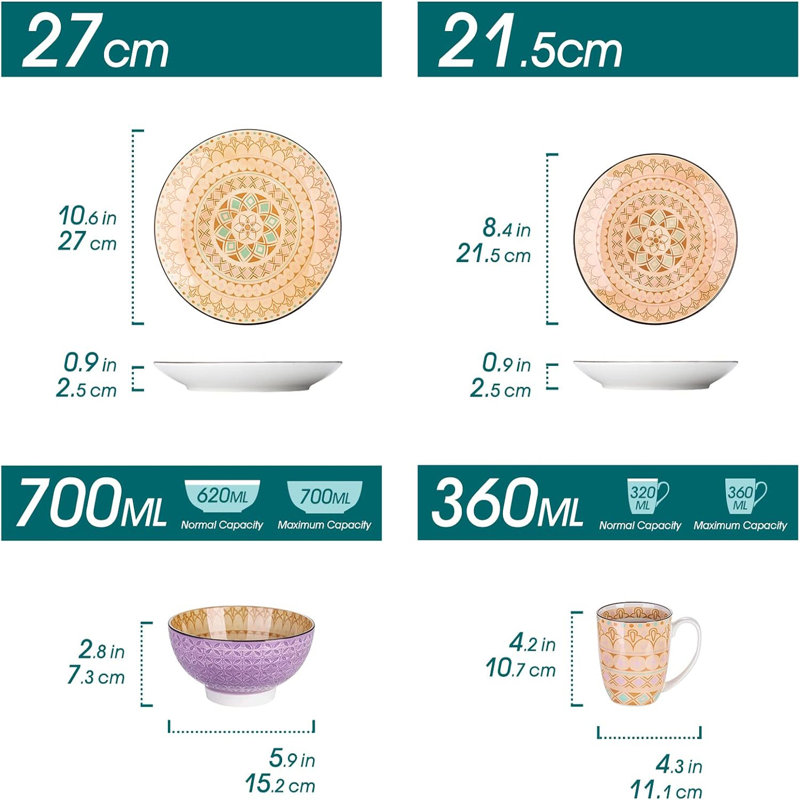 16 Piece Dinnerware Set, Service for 4
