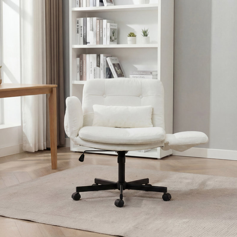 Criss Cross Legged Chair With Flip-Up Armrests, Swivel Office Chair, Computer Desk Chair For Home Office, Makeup, Bedroom