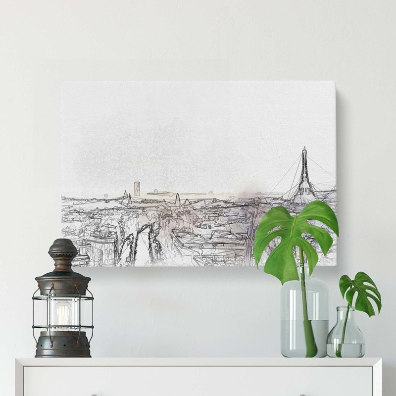 Sunlight over the Paris Skyline in Abstract - Wrapped Canvas Drawing - Wrapped Canvas, 40cm H x 60cm W x 3cm D