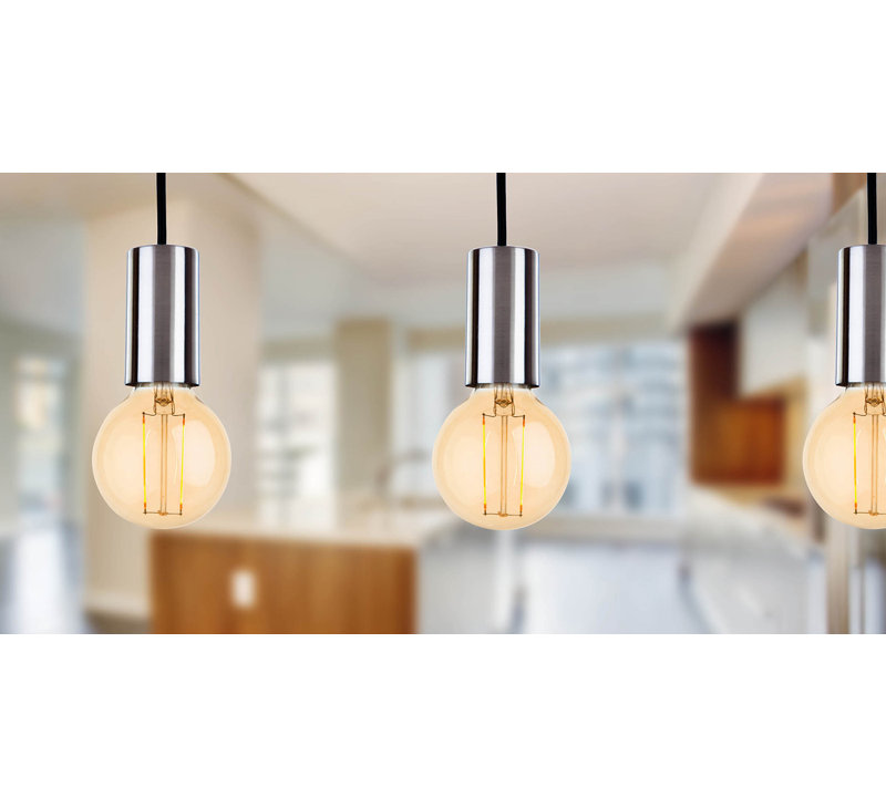 1 - Light Bulb Pendant, Brushed Steel
