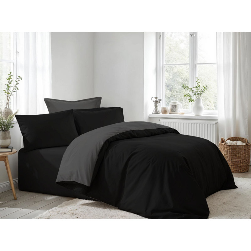 Ensemble de housse de couette, Housse de couette grand + 2 taies d'oreiller, Noir / anthracite