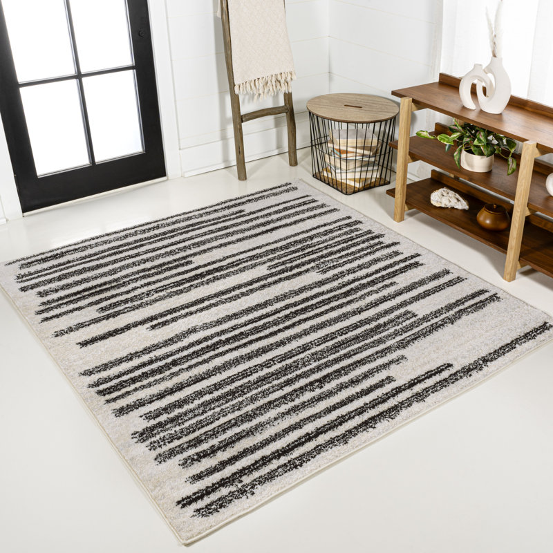 Augie Modern Berber Stripe Cream/Black Rug, Square 4'